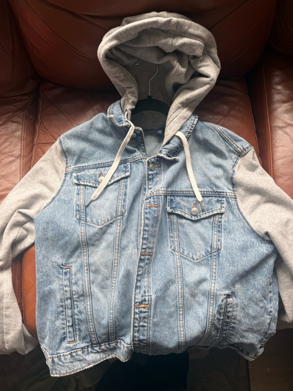 Divided Light Blue Denim Jacket with Gray Hooded Sleeves